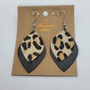Lightweight Leather Earrings, Layered Hide Animal Print and Black